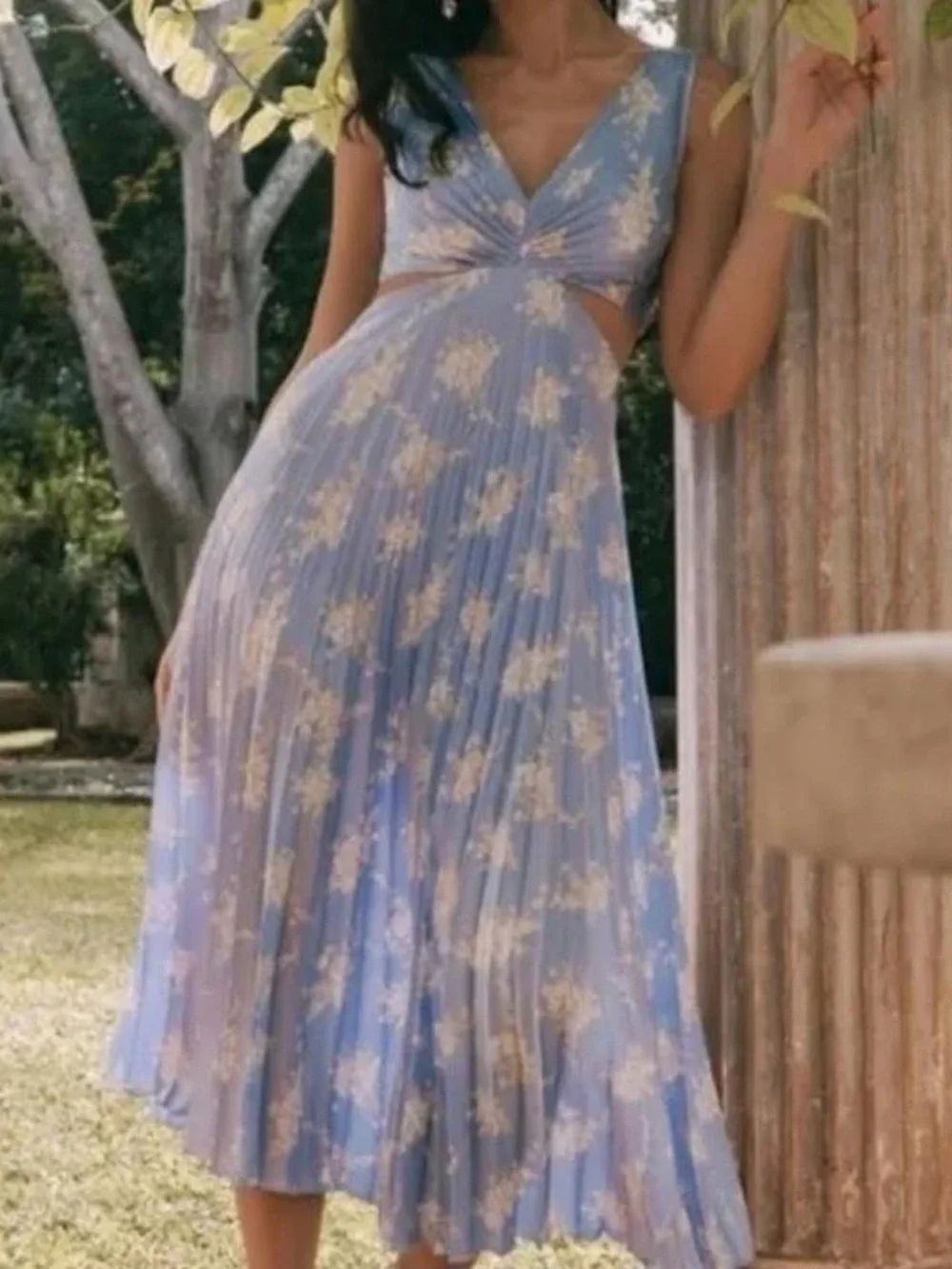 Abercrombie & Fitch Light Lavender Floral Cutout Maxi Dress